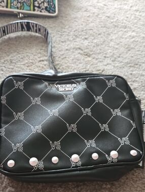 Victoria's Secret Black Quilted Cosmetic Case with Stud Accents
